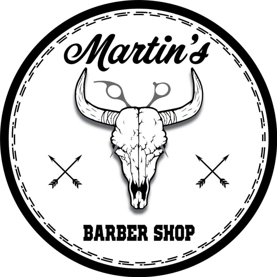 Martin's Barber Shop bull skull and crossed arrows logo